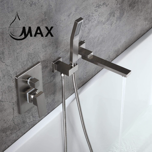 Wall Mounted Roman Tub Swirling Spout Single Handle With Movable Sprayer Handheld Brushed Nickel Finish