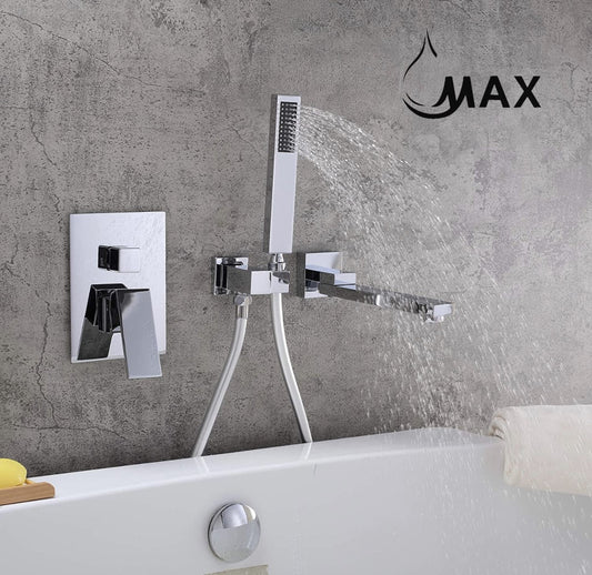 Wall Mounted Roman Tub Swirling Spout Single Handle With Movable Sprayer Handheld Chrome Finish