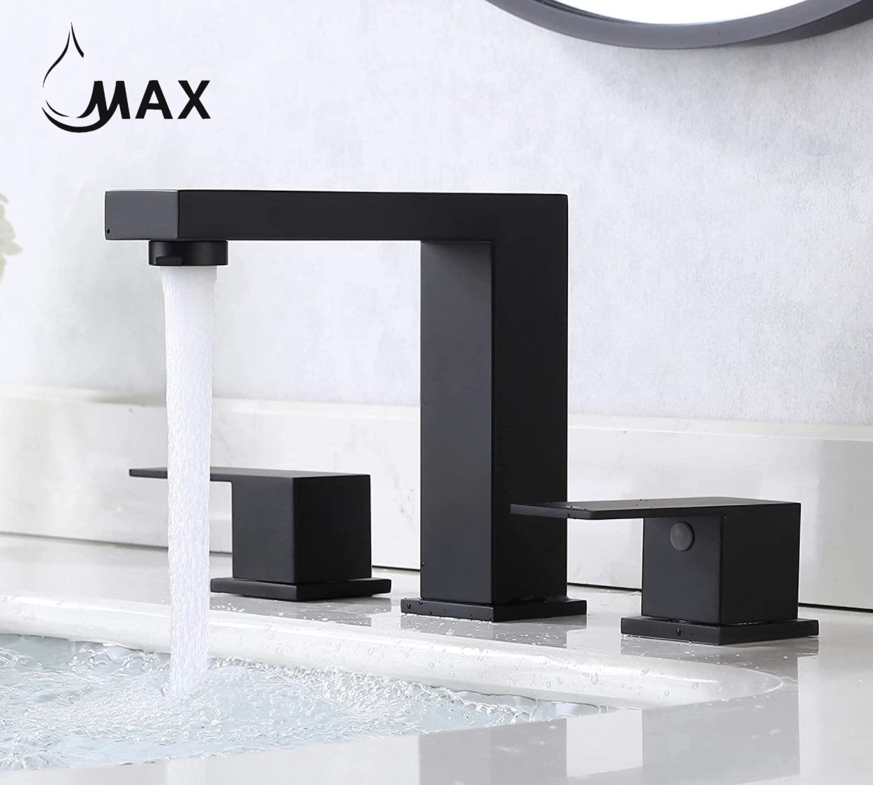 Two-handle widespread bathroom faucet matte black