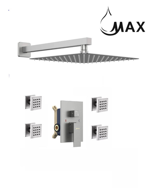 Wall Shower System Set Two Functions With 4 Body Jets Brushed Nickel Finish