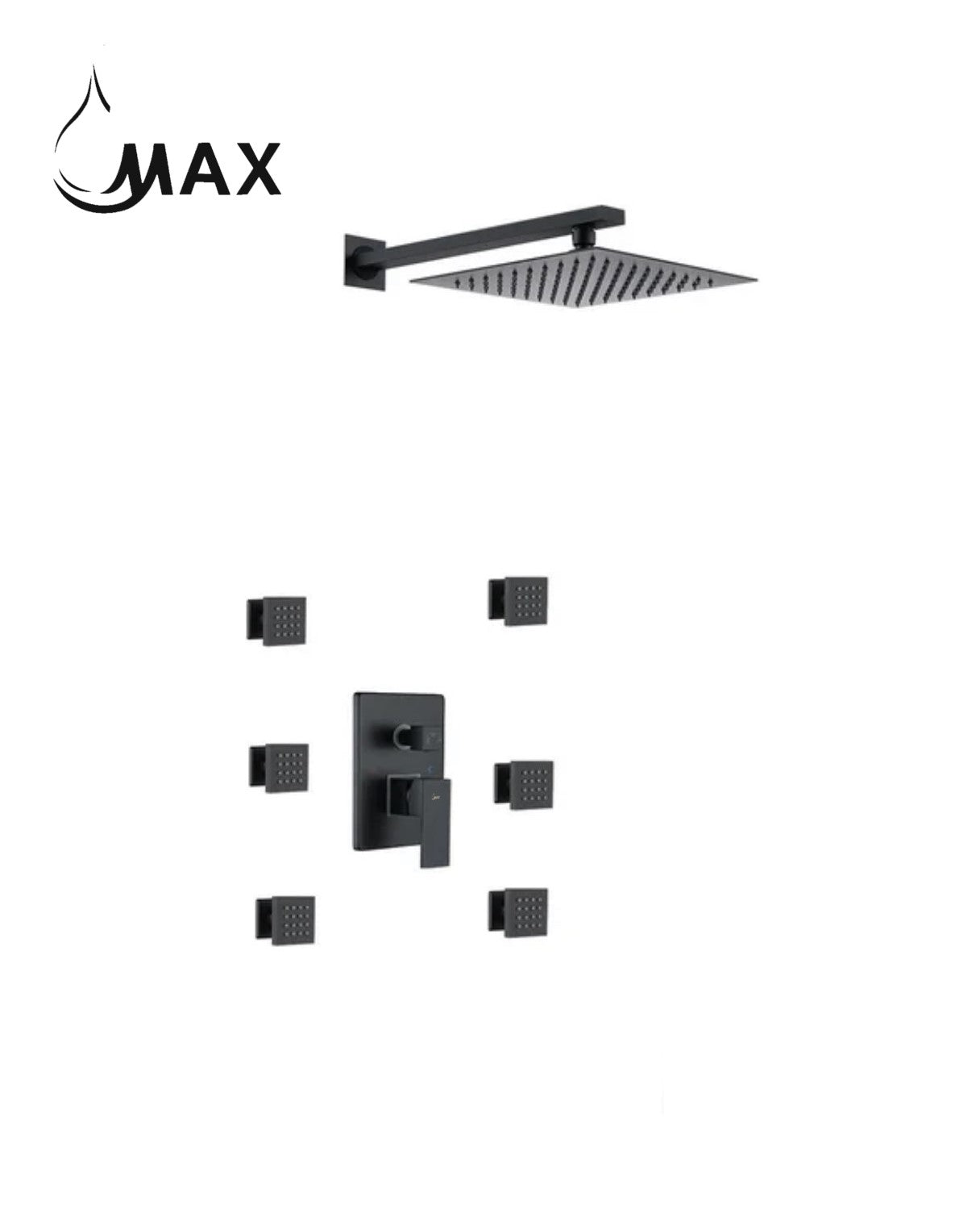 Wall Shower System Set Two Functions With 6 Body Jets Matte Black Finish