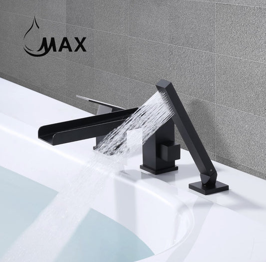 Roman Tub-Filler With Handshower Single Handle Waterfall Spout Deck Mounted Matte Black