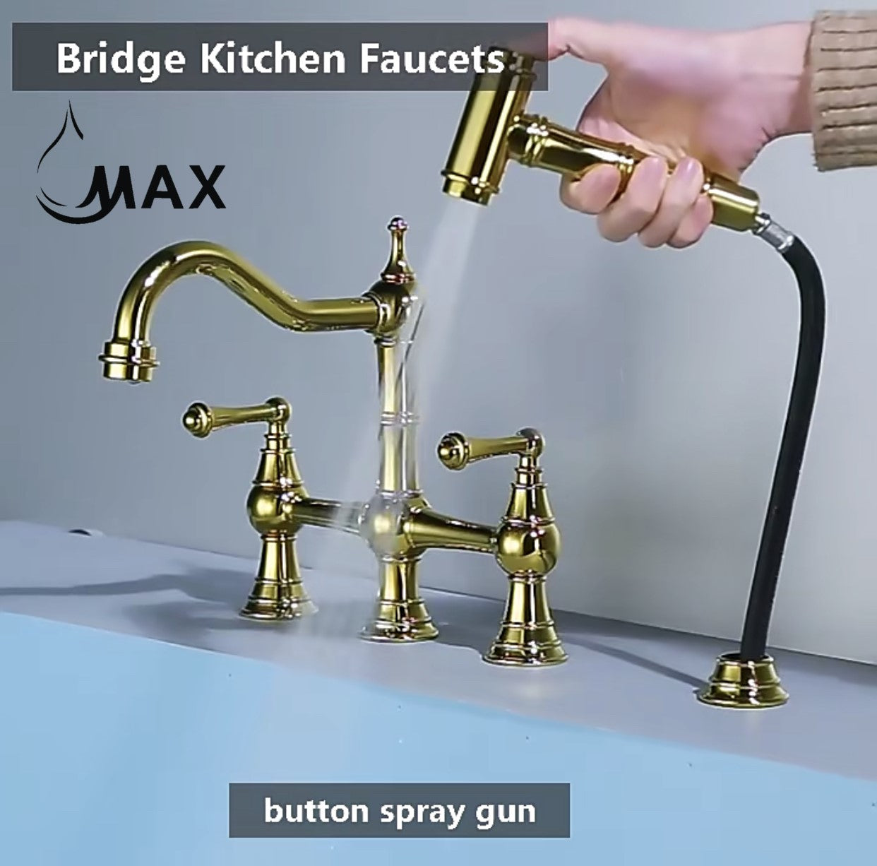 Two-Handle Kitchen Faucet with Spray Pull-Out Shiny Gold