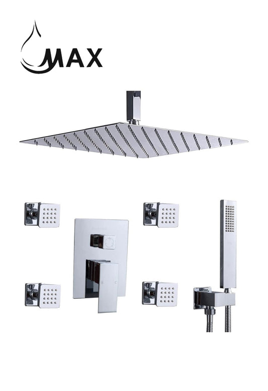 Ceiling Shower System Set Three Functions With 4 Body Jets Chrome Finish