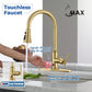 Pullout Kitchen Faucet Smart Touch And Touch-Less Single Handle Brushed Gold Finish.