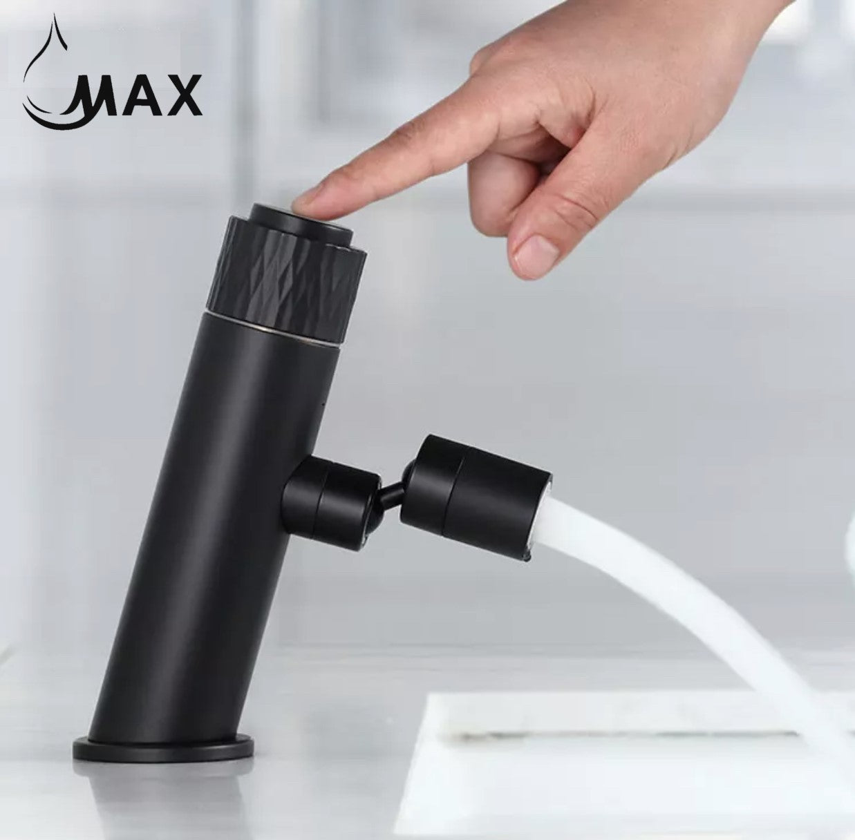 Smart Bathroom Faucet Matte Black Punch Knob Rotate Swivel Spout Stream Spray