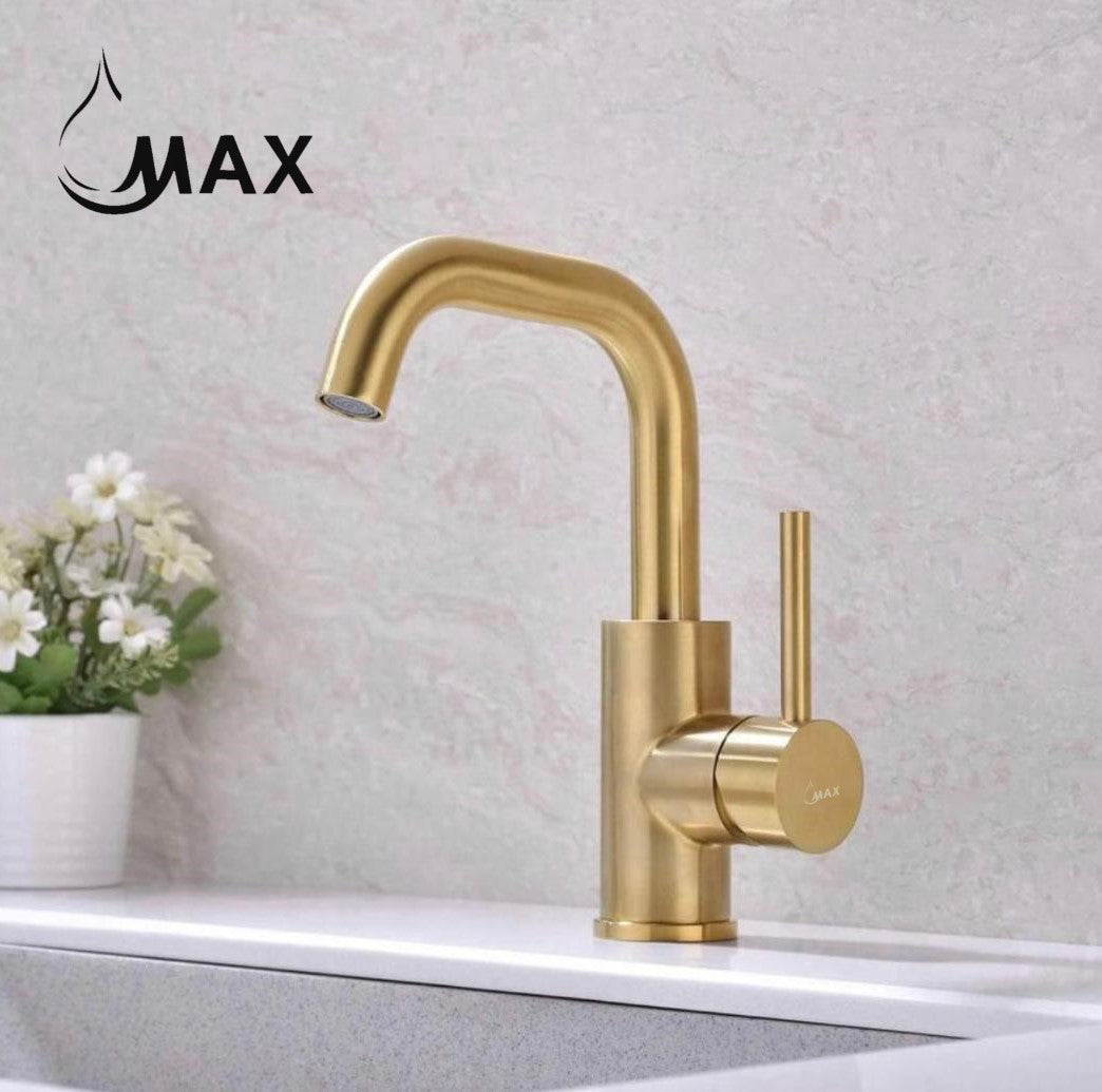 MAX Faucets | Brushed Gold Bathroom Faucet – Side Handle Swivel Spout with 360° Rotation
