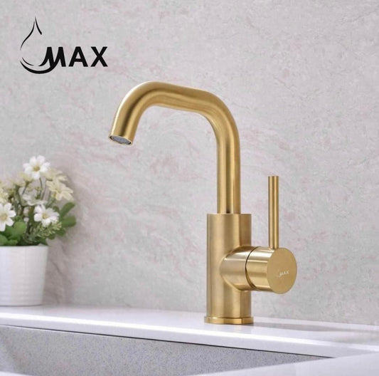 Bathroom Faucet Side Handle Swivel Spout Brushed Gold Finish