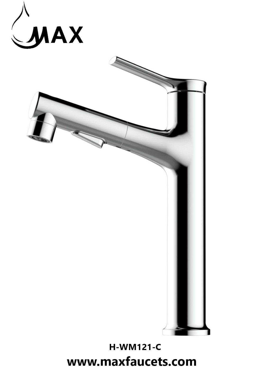 Pull-Out Single Handle Vessel Sink Bathroom Faucet Chrome Finish