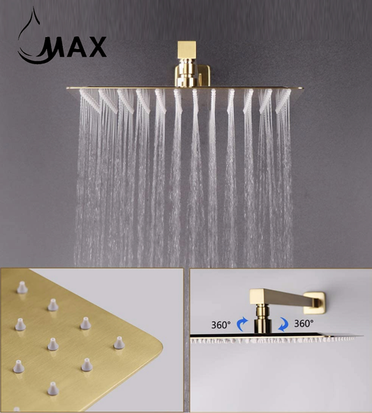 Shower Head High Pressure Ultra-Thin Square Shape Design 10" In Brushed Gold Finish