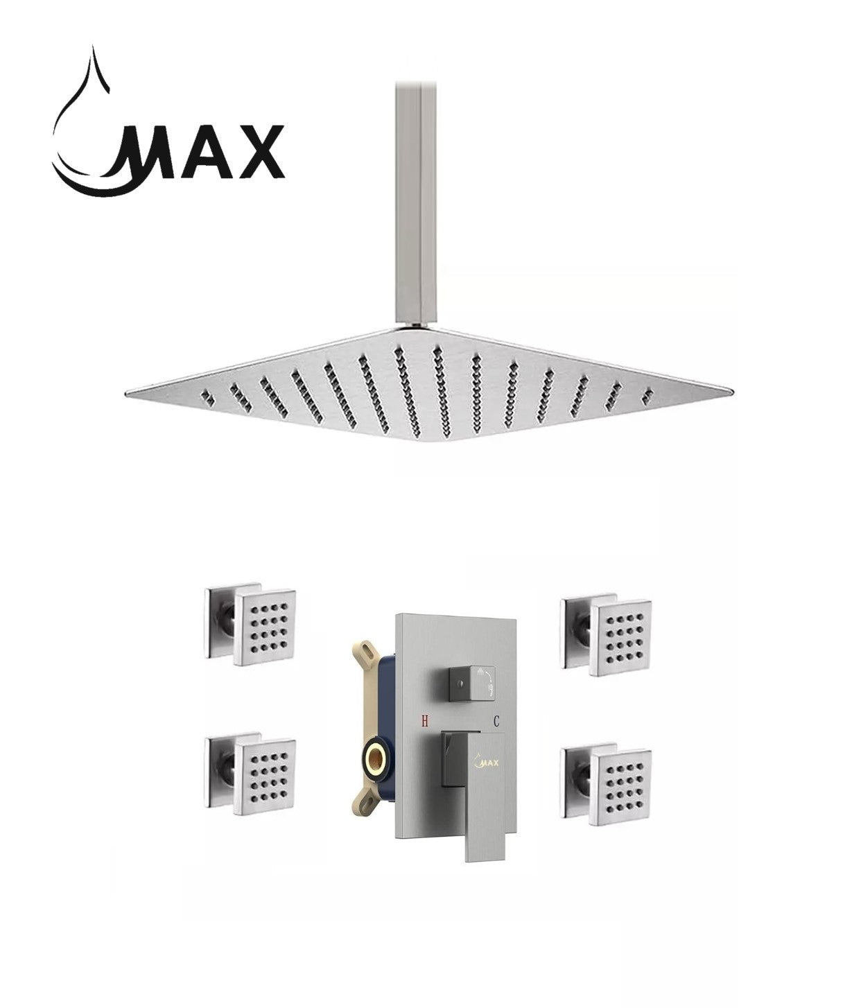 Ceiling Shower System Set Two Functions With 4 Body Jets Brushed Nickel Finish
