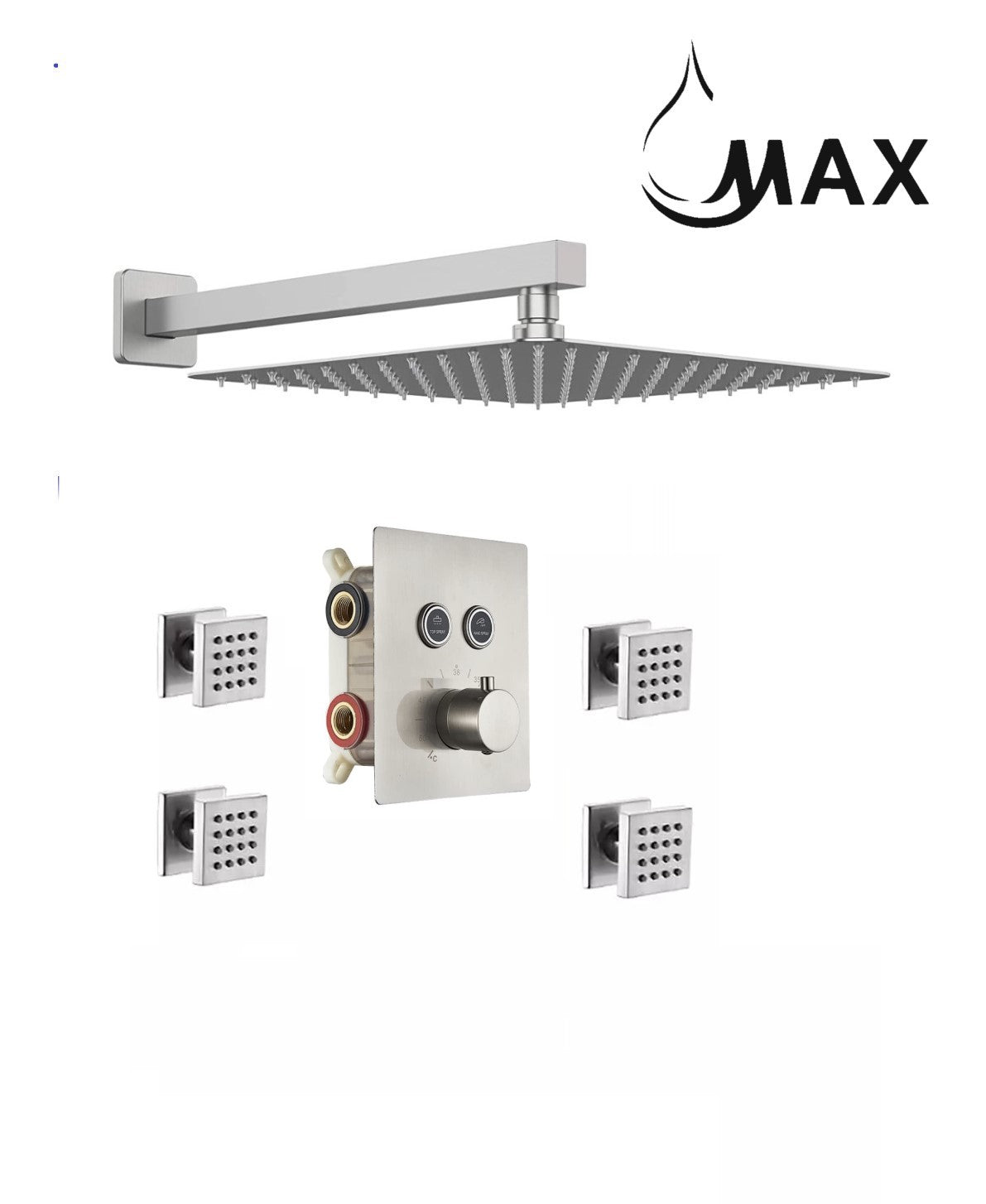 Thermostatic Shower System Two Function With 4 Body Jets and Valve Brushed Nickel Finish