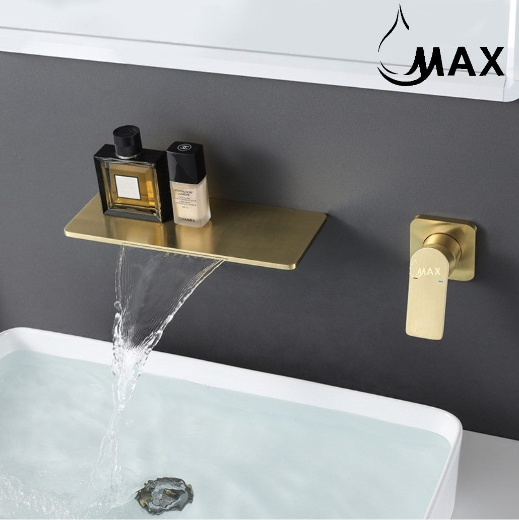 Modern brushed gold waterfall sink faucet wall mounted design close-up