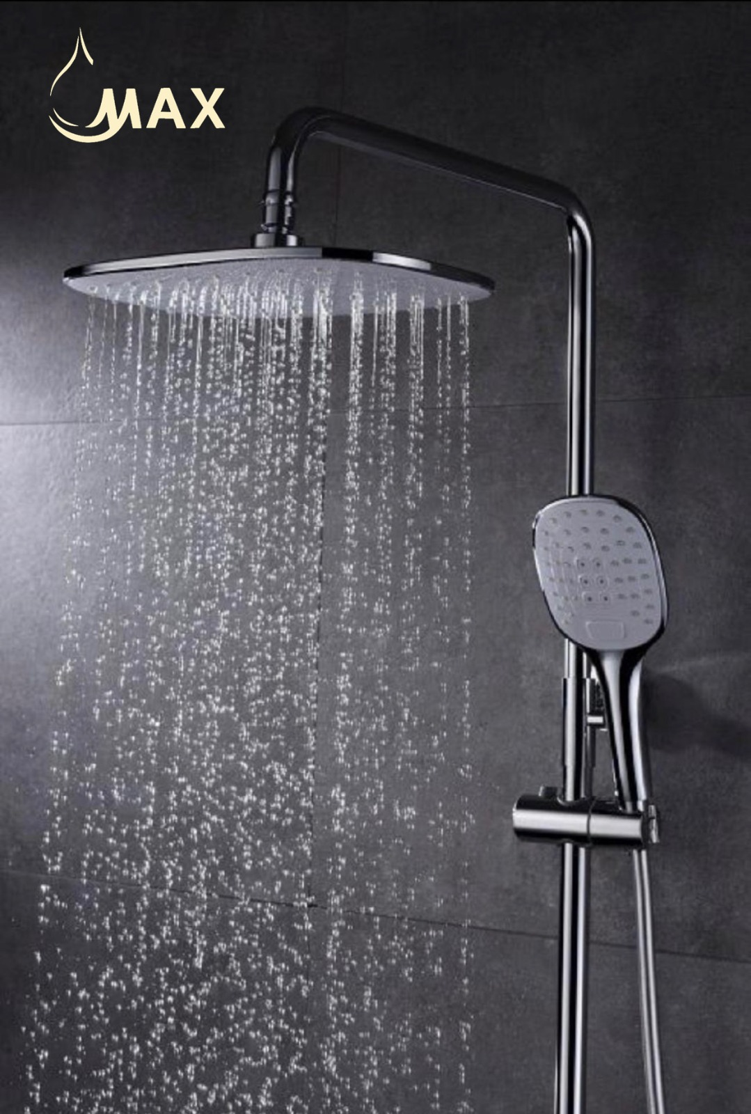 Chrome thermostatic shower system with waterfall tub spout MAX Faucets Canada