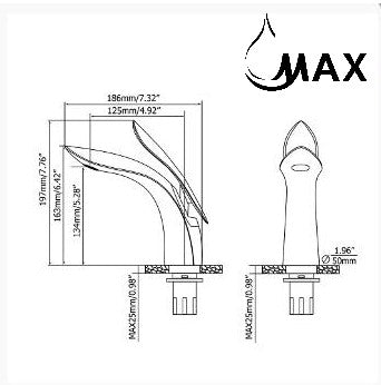 MAX Faucets chrome single handle bathroom faucet installed in a modern bathroom