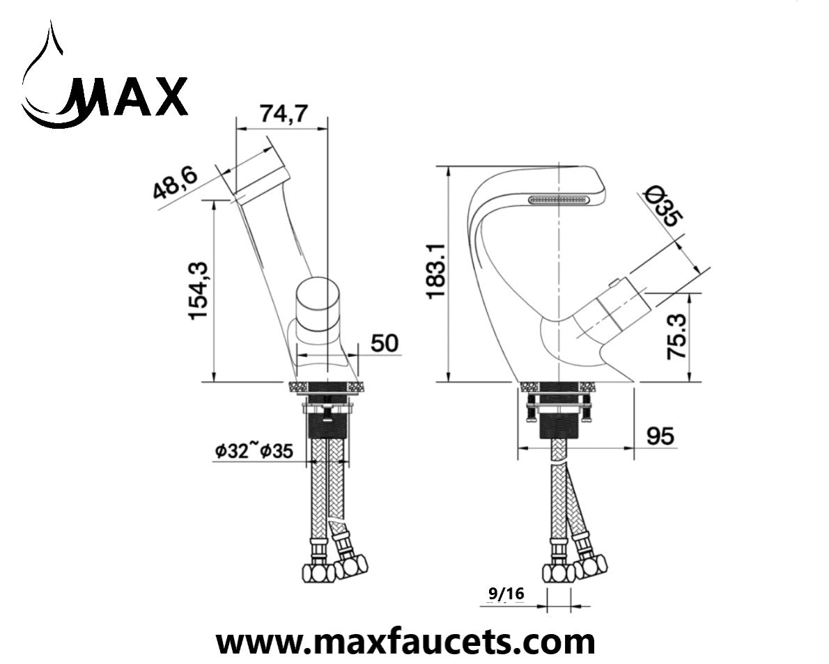 Waterfall Side Knob Contemporary Bathroom Faucet Matte Black Finish