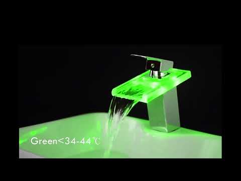 Waterfall Bathroom Faucet Single Handle With LED Light  Chrome,Glass Finish