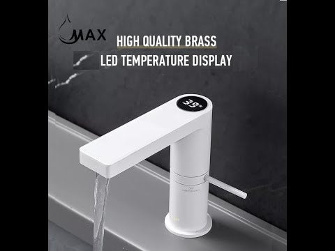 Smart Digital Screen Side Handle Bathroom Faucet Chrome / White Finish