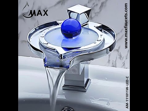 Waterfall Bathroom Faucet With LED Light Chrome,Glass Finish