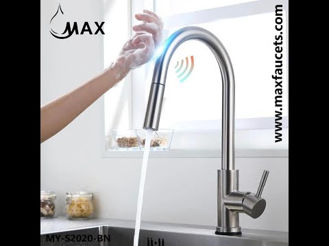 Smart Touch Kitchen Faucet Single Handle Pull-Out Shiny Gold Finish 16" | MAX Faucets