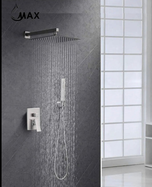 Square Shower System Two Functions With Valve In Brushed Nickel Finish