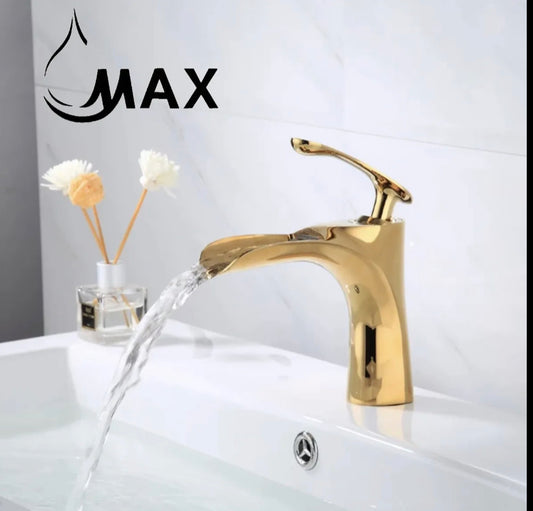 Waterfall Single Handle Bathroom Faucet Shiny Gold Finish