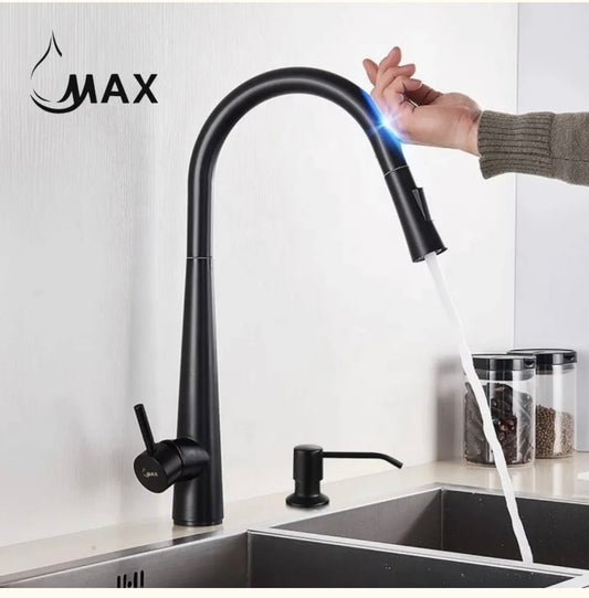 Kitchen Faucet Smart Touch Sensor Pull-Out  18" With Soap Dispenser Matte Black Finish