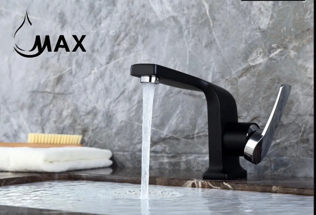 MAX Faucets | Ultra-Modern Bathroom Faucet with Side Handle – Matte Black & Chrome Finish