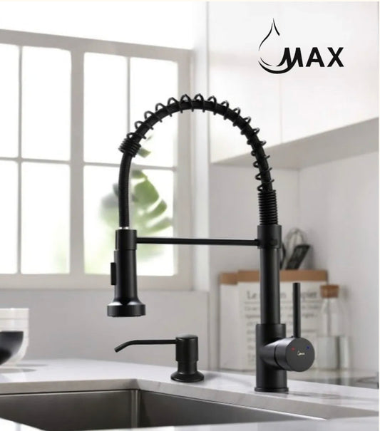 Pulldown Flexible Kitchen Faucet 16.5" With Soap Dispenser Matte Black Finish