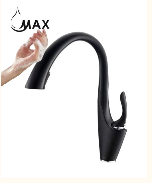 Gooseneck Kitchen Faucet Smart Touch Single Handle Pull-Out Matte Black Finish