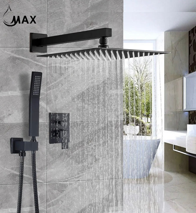 Square Shower System Two Functions With Valve Matte Black Finish