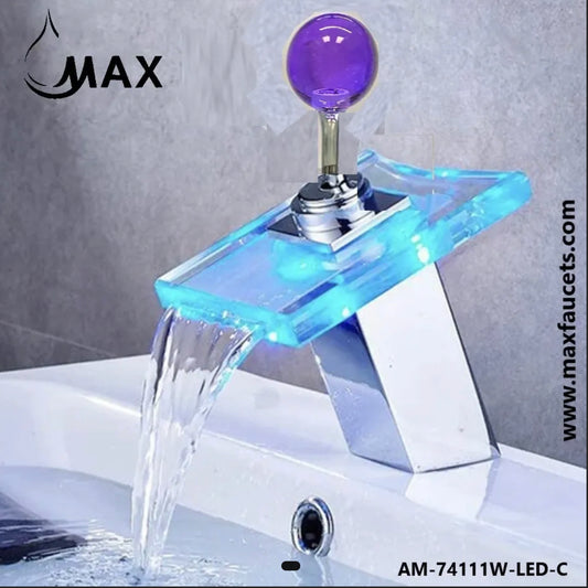 Waterfall Bathroom Faucet Single Handle With LED Light