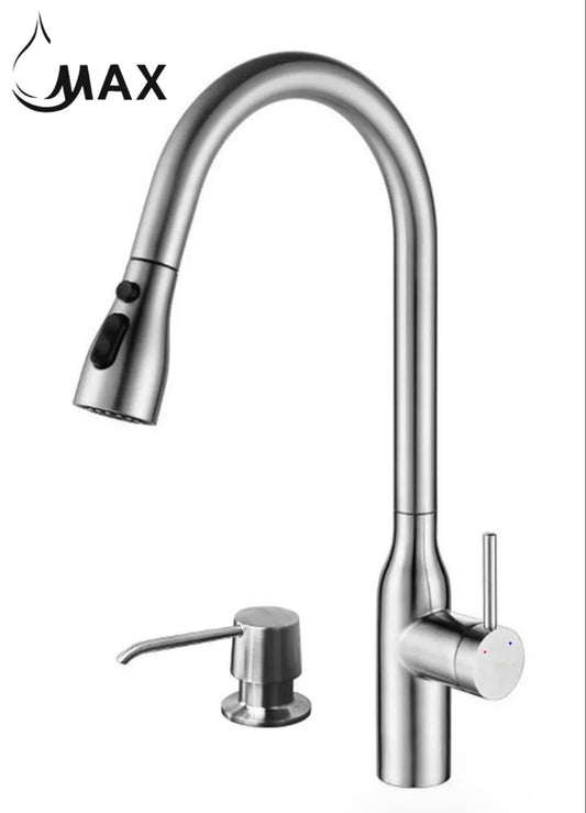 Pull-Out Kitchen Faucet 19" With Soap Dispenser In Brushed Nickel