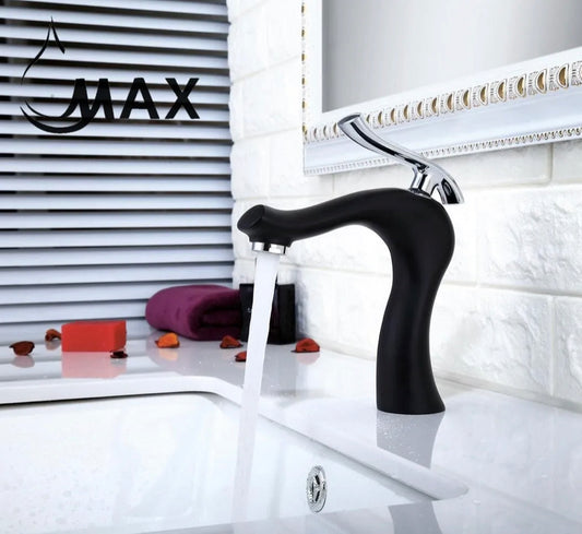 Modern Bathroom Faucet Single Handle Matte Black Body,Chrome Handle Finish