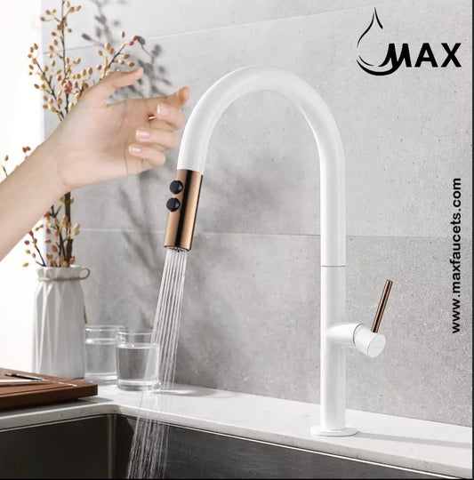 Smart Touch Kitchen Faucet Single Handle Pull-Out With White,Rose Gold Finish