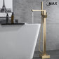 Brushed Gold Tub Filler Faucet Floor Mounted Single Handle With Rough-In And Handheld