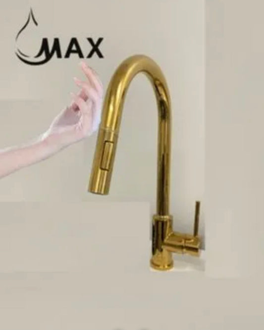 Smart Touch Kitchen Faucet Single Handle Pull-Out Shiny Gold Finish