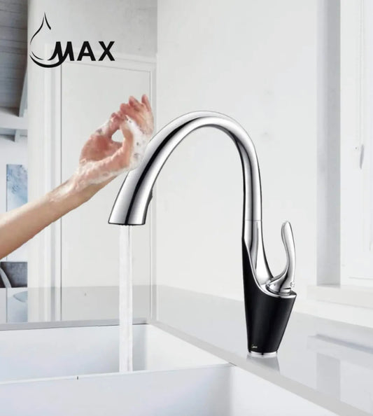 Gooseneck Kitchen Faucet Smart Touch Single Handle Pull-Out Matte Black Body, Chrome Spout Finish