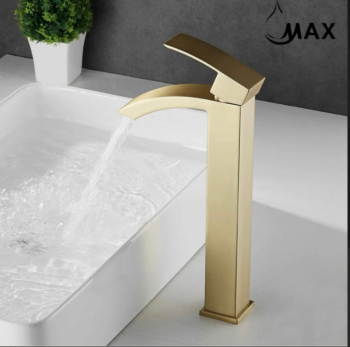 Waterfall Vessel Sink Bathroom Faucet 11" Brushed Gold Finish