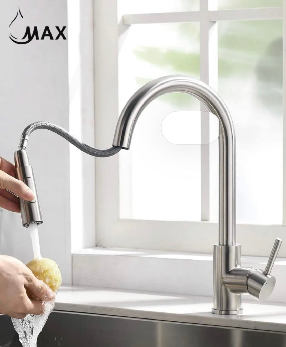 Pull-Out Kitchen Faucet Single Handle 16.5" Brushed Nickel Finish