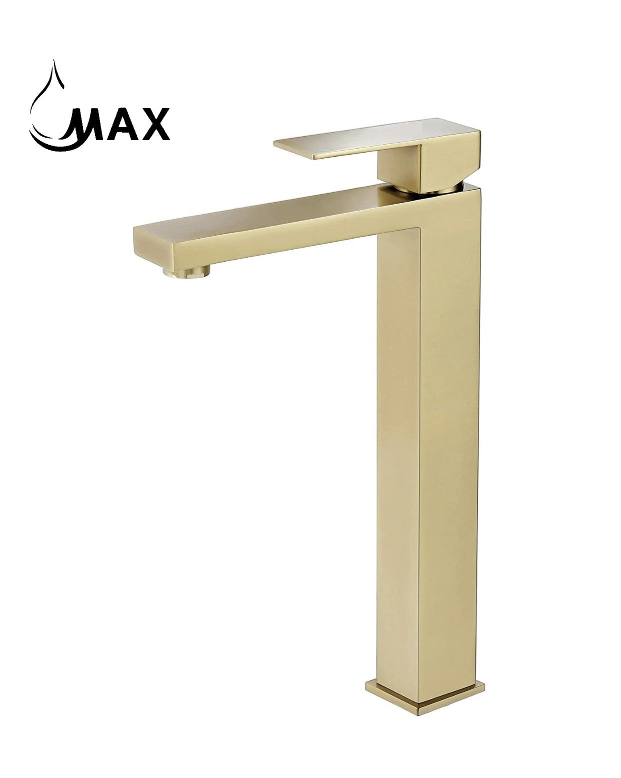 Brushed Gold Single Handle Vessel Bathroom Faucet Elegance Square Design 11.5"