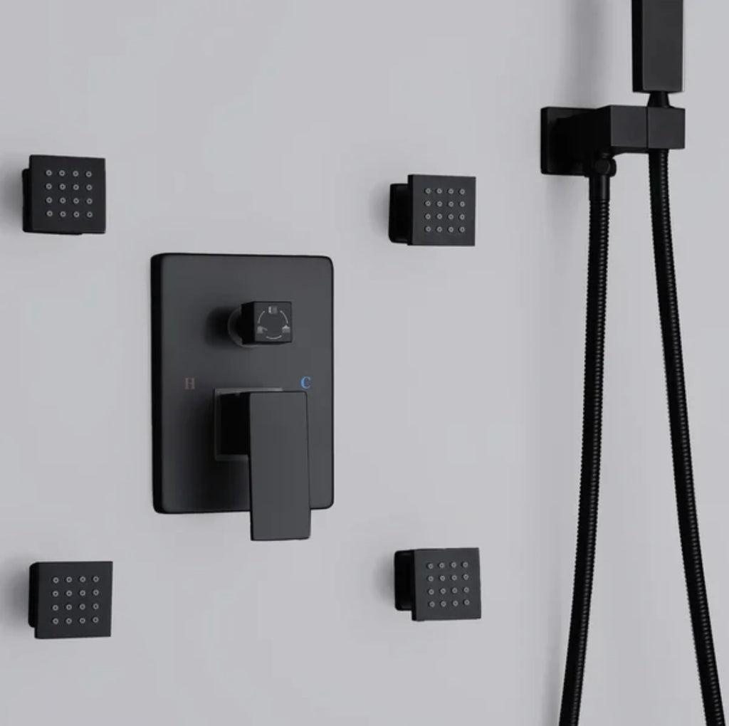 Matte Black Ceiling Shower System with 4 Body Jets & Handheld | MAX Fa ...