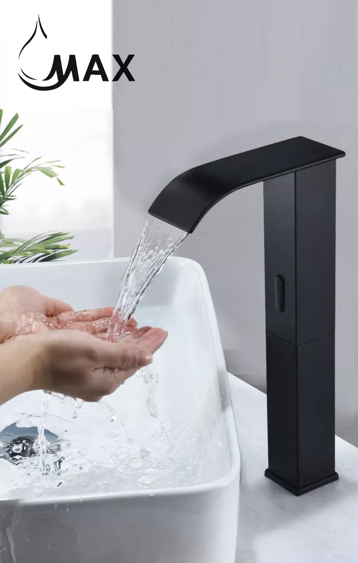 MAX Faucets matte-black-touchless-faucet-front-view.