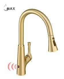 Front View of MAX Brushed Gold Touchless Kitchen Faucet 17.75-inch High Arc