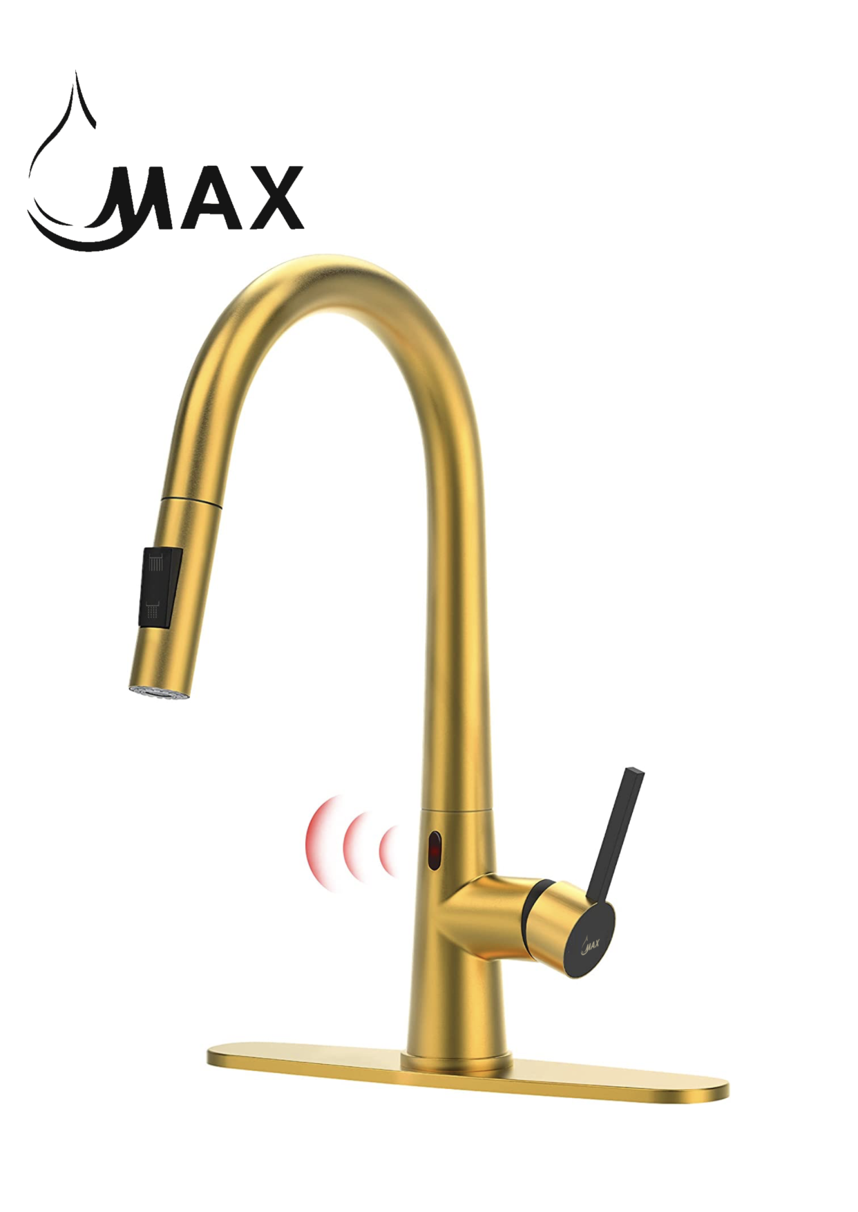 MAX Faucets Touchless Kitchen Faucet in Brushed Gold with 16-inch High Arc Spout and Pull-Out Spray