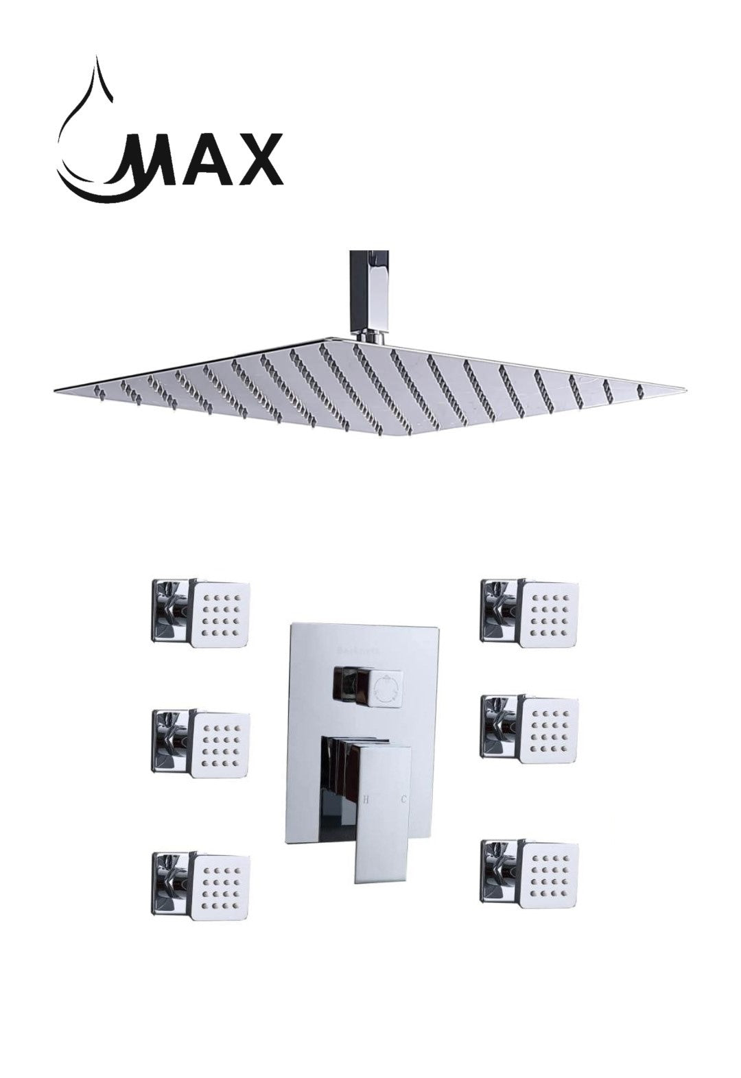 MAX Faucets chrome ceiling shower system with 6 body jets