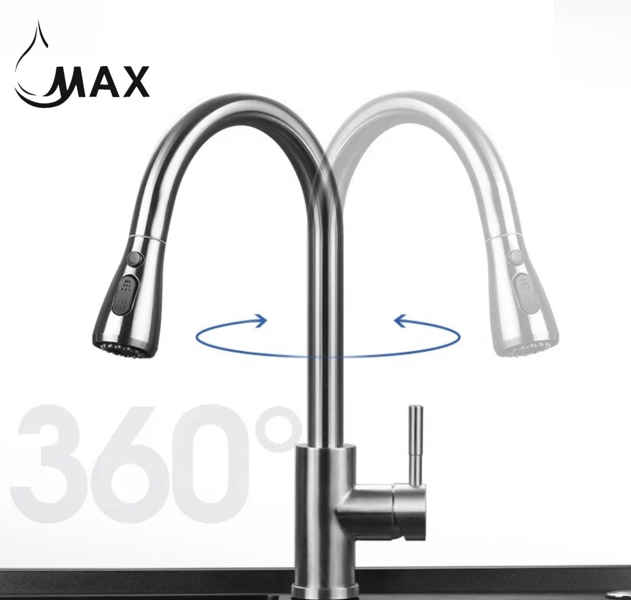 Brushed nickel pull-out kitchen faucet installed on modern kitchen sink