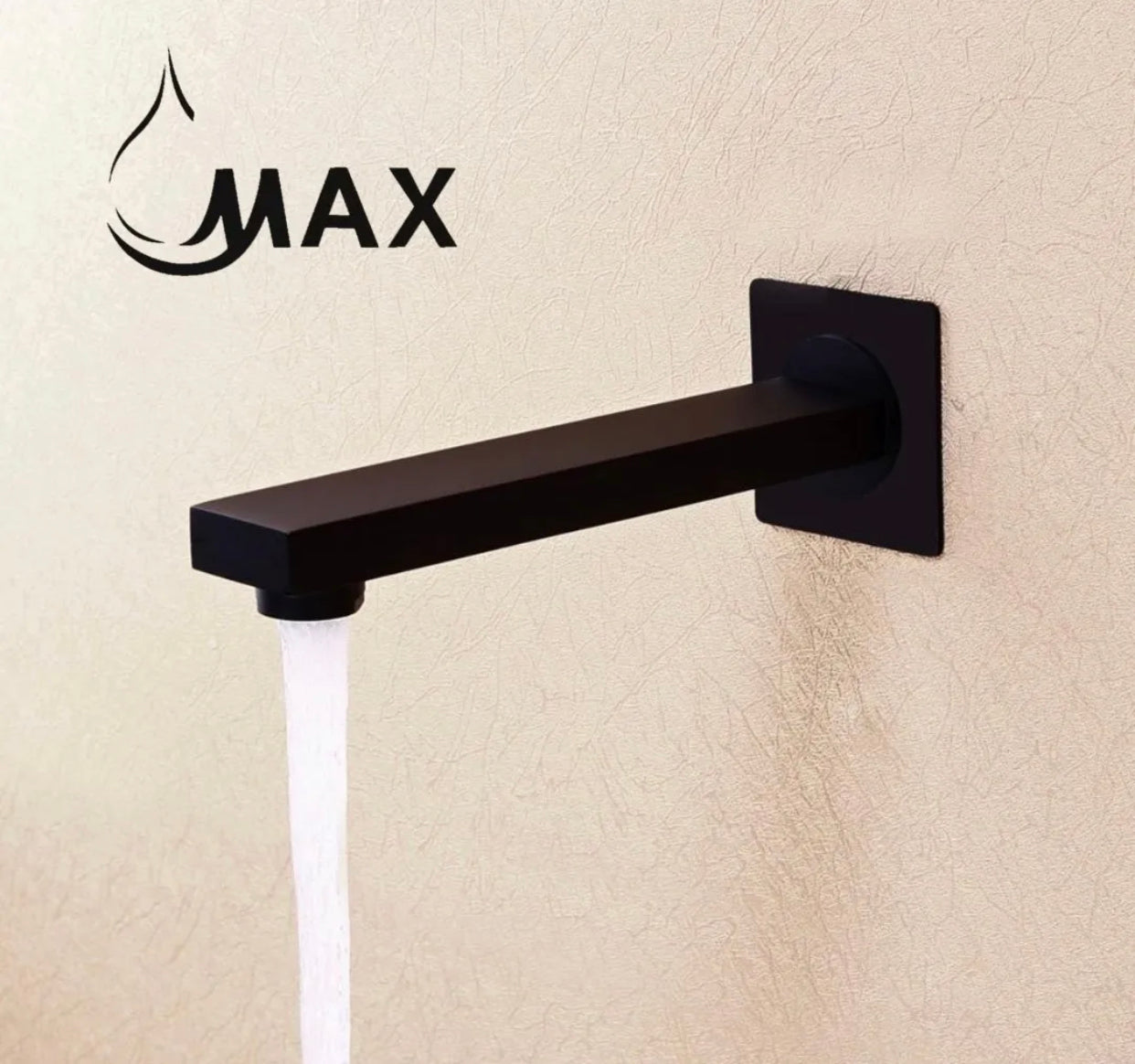 Side view of MAX Faucets 7 inch matte black tub filler spout