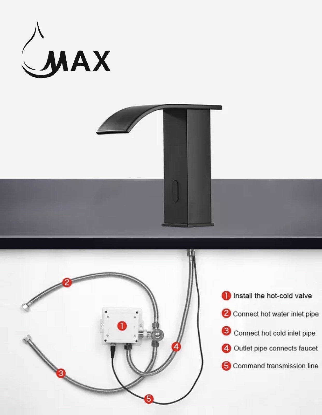 MAX Faucets Touchless Bathroom Faucet Installation Kit with Thermostatic Valve and Control Box in Matte Black