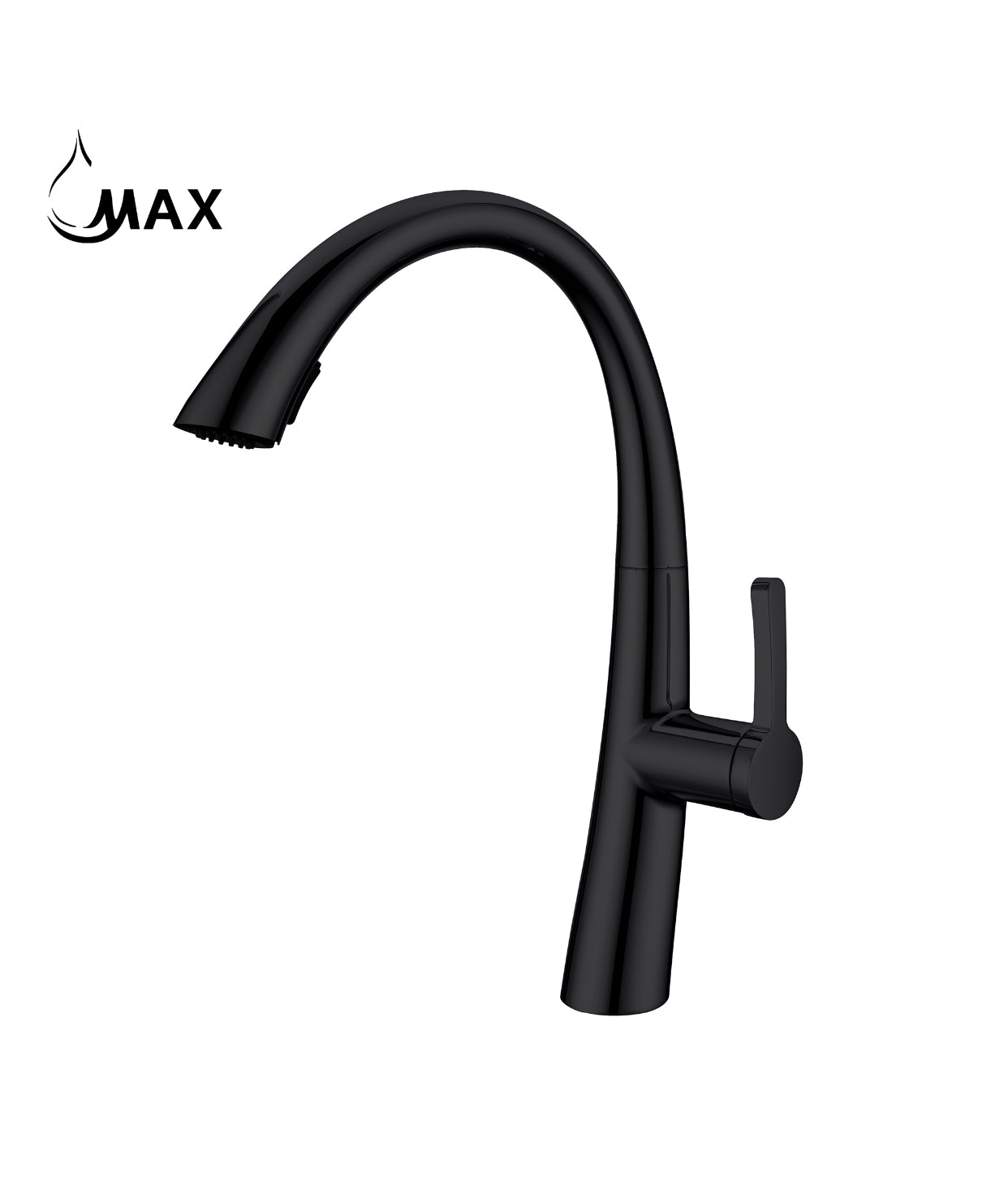 Modern kitchen featuring MAX Faucets matte black pull-out kitchen faucet